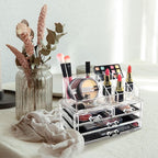 Ikee Design Acrylic Makeup Organizer with 4 Drawers and Removable Top Lipstick Holders, Ideal for Make-up or Accessories,Enha
