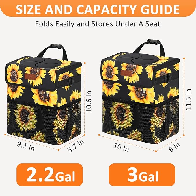Car Trash Can for Car Cute,Bag Bin Hanging Waterproof Automotive Garbage Cans Leak Proof Vehicle Trash Can Sunflower