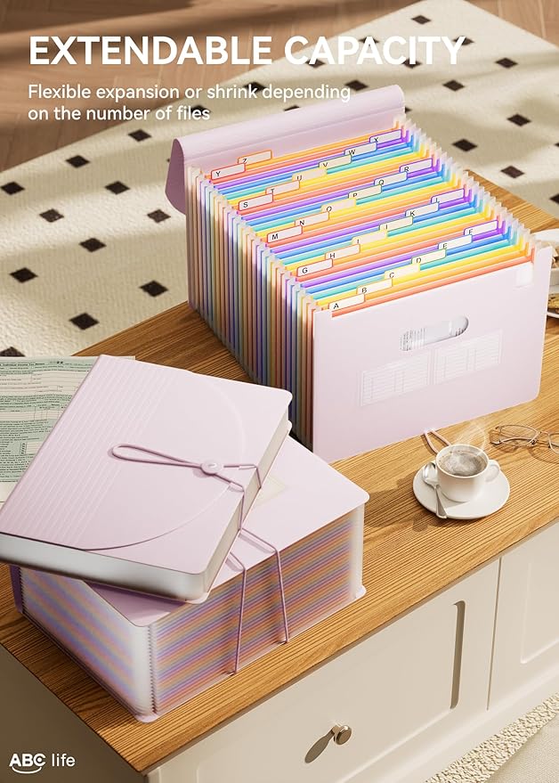 ABC life 26-Pocket Accordion File Organizer, Expanding File Folder, Letter/A4 Size Plastic Monthly Bill & Tax Receipt Holder 