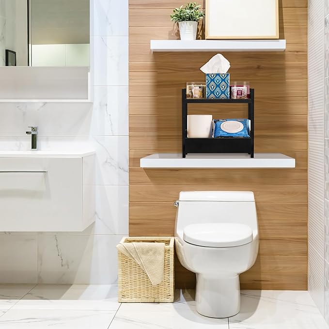 Sorbus Bamboo Bathroom Counter Organizer – 2-Tier Shelf with Hidden Drawer for Vanity, Matcha Station, Bathroom Sink Organize