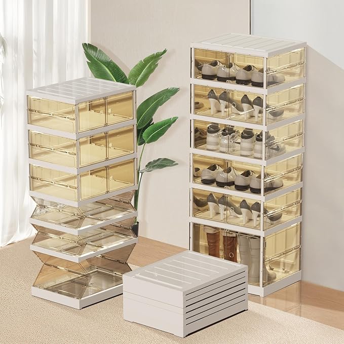 SYNCVIBE Shoe Rack Organizer for Closet Entryway Foldable Sneaker Storage Shoe, Collapsible Shoe Cabinet, Stackable Shoe Stor