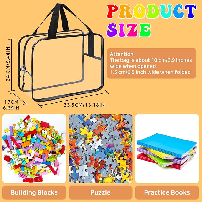 8 Packs XL Toy Storage Bags, Reusable Clear PVC Board Game Storage, Toy Storage Organizer Bags with Zipper for Building Block
