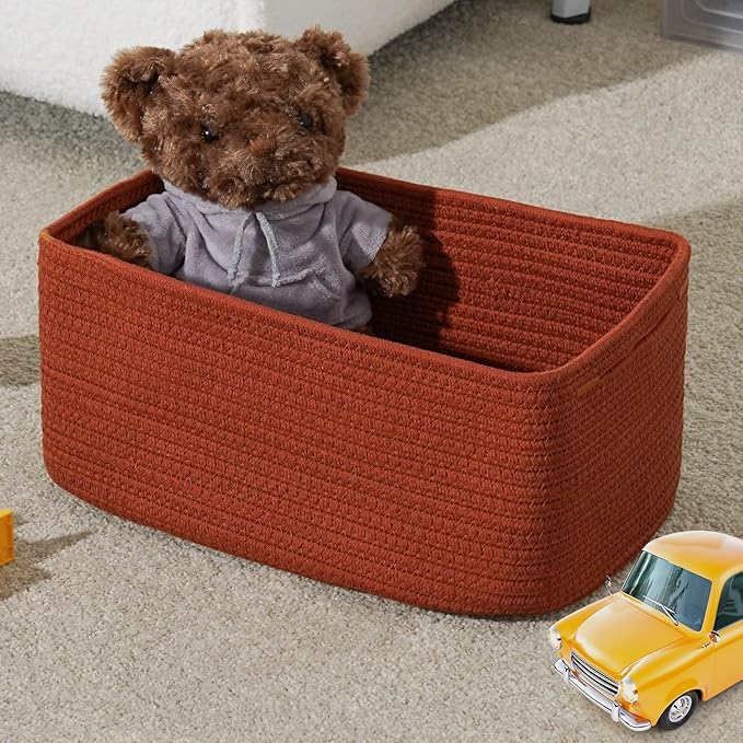 3-Pack Storage Baskets for Organizing | Woven Shelf Toy Basket | Rope Baskets for Gifts Empty | Closet Organizer Bins with Ha