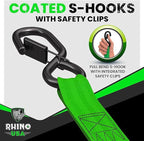 Rhino USA Retractable Ratchet Straps (4-Pack) - 1 Inch x 10 Feet (1,209lb Break Strength) - Auto Self Retracting Tie Down Straps for Truck, Cargo Trailer, Motorcycle, ATV, UTV - Green