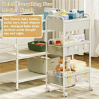 3-Tier Baby Diaper Caddy Cart Organizer,Mobile Nursery Storage Carts with Wheels,With 2 Dividers&14 Mesh Pockets Durable Meta
