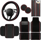 NBTEPEM 10 Pcs Car Floor Mats Full Set Car Accessories, Microfiber Leather Steering Wheel Covers 14.5-15 inch, Center Console