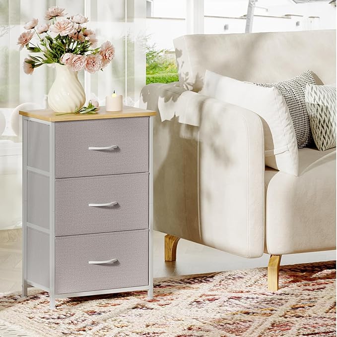Somdot Dresser for Bedroom with 3 Drawers, Storage Organizer Chest of Drawers with Removable Fabric Bins for Closet Bedside L