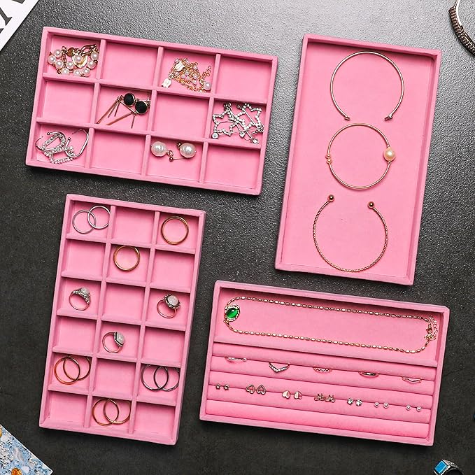 Frebeauty Jewelry Organizer Tray,Stackable Velvet Jewelry Trays,Drawer Inserts Earring Organizer For Women Jewelry Storage Di