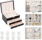 GUOER Jewelry Box for Women Girl Wife 3 Layers Large PU Leather Jewelry Organizer Storage Case with Two drawers Display for E