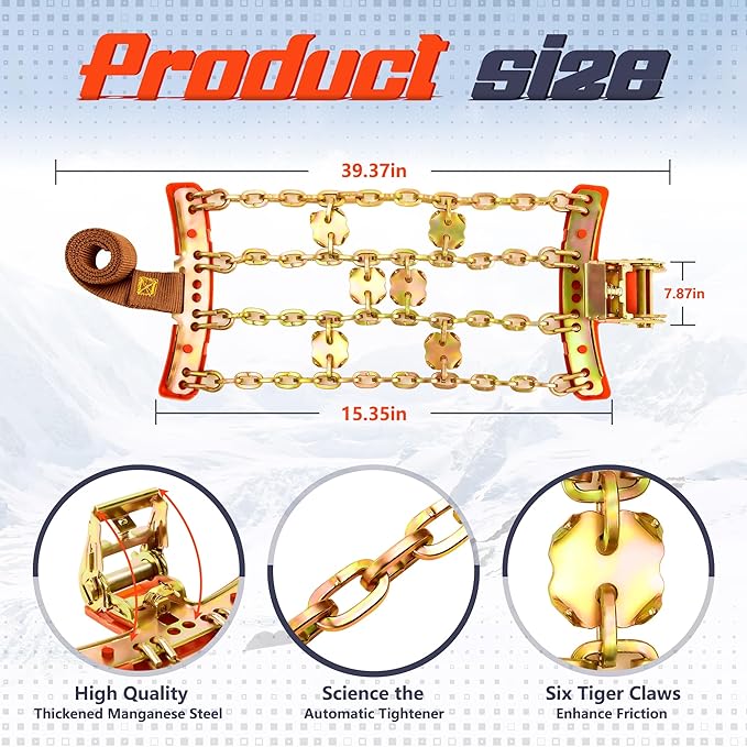 Tire Chains, Snow Chains, Anti-slip for Trucks Car SUV RV, Emergency Tire Chains, Tire Width 225-285 mm, Set of 6