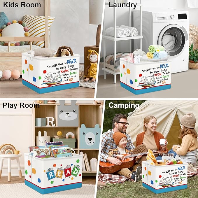 Clastyle Collapsible Back to School Reading Book Storage Basket Dr Quotes Book Organizer for Nursery Room Classroom Library R