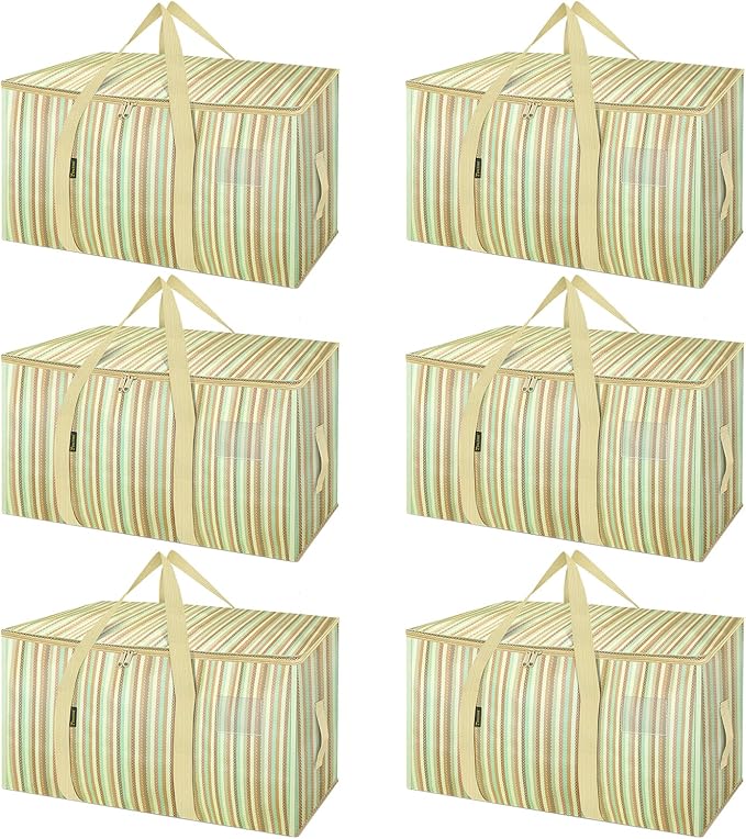 BALEINE 6-Pack Oversized Moving Bags with Reinforced Handles, Heavy-Duty Storage Tote for Clothes, Moving Supplies (Color Str