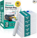 20 Pack Vacuum Storage Bags, Plastic Space Saver Seal Bags (4 Jumbo/4 Large/4 Medium/4 Small/4 Roll) Compression for Clothes,