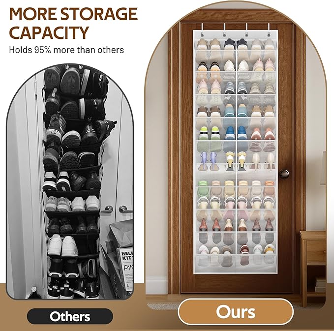 MISSLO 30 Pairs Over the Door Shoe Organizer Breathable Mesh Hanging Shoe Rack for Closet Storage with Wide Deep Pockets 10 T
