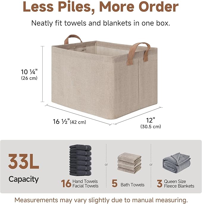 StorageWorks Storage Bins, Fabric Storage Bins for Shelves, Large Storage Baskets with Metal Frame, Closet Baskets and Bins w