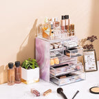 Sorbus Acrylic Makeup Organizer Set, 7-Drawer Vanity & Countertop Cosmetic Storage with Small & Wide Compartments, Tie Dye Ma
