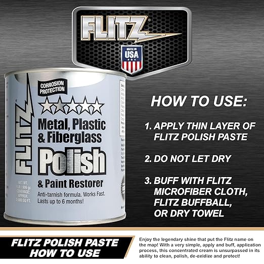 Flitz Metal Polish Paste - 2lb Can of USA-Made Polish for Solid Chrome, Stainless Steel, Aluminum- Non-Abrasive for Light Oxidation - Requires Manual Buffing - Not for Plated/Coated Surfaces (1 Pack)