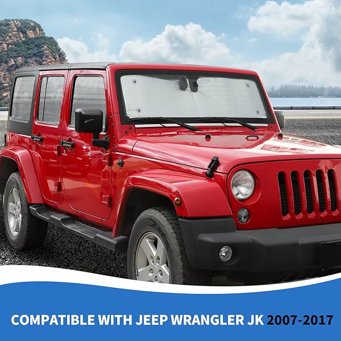 JK Windshield Sunshade, 8PCS Side Window Sun Shade Compatible with 2007-2017 Jeep Wrangler JK 4-Door