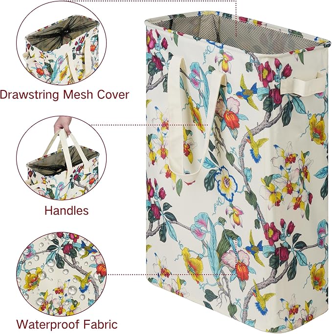 efluky Slim Laundry Basket, Narrow Laundry Hamper with Handles, Collapsible Dirty Clothes Hamper, Tall Laundry Bin for Laundr