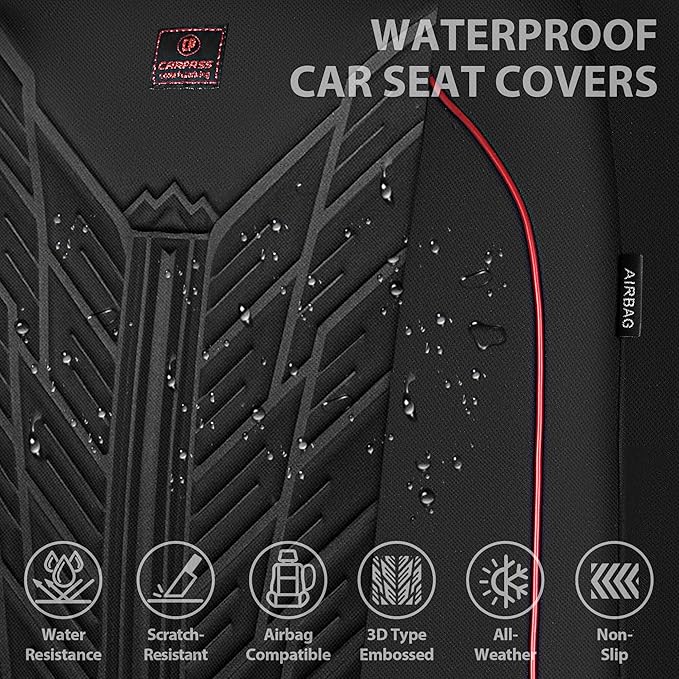 CAR PASS Waterproof Car Seat Covers Front Seats,Neoprene Seat Covers 3D Tyre Embossed,All-Weather Automotive Seat Cover Non-S