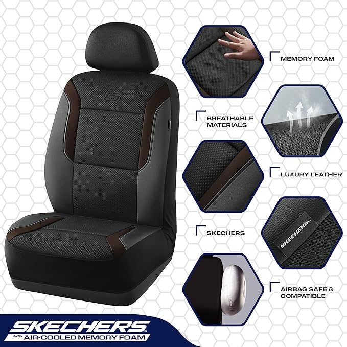 Skechers Memory Foam Car Seat Covers, Air Cool Mesh Thick Seat Covers,Car Seat Covers Front Seats Airbag Compatible, Automoti