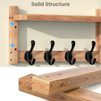 35'' Brown Coat Rack Wall Mount with Shelf, Solid Wood Coat and Key Hanger with 13 Metal Hooks, Farmhouse Wall Organizer for 