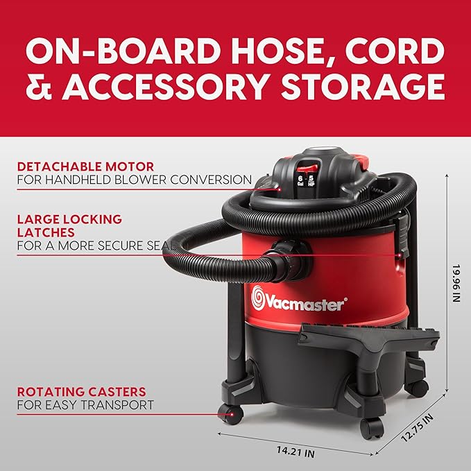 Vacmaster Wet/Dry Vacuum with Detachable Blower 6 Gallon 5 Peak HP-VBVB611PF 1101