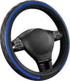 Road Comforts Leather Steering Wheel Cover – Black & Blue, Universal Fit 14.5-15 Inch, Microfiber Leather, Anti-Slip & Breath