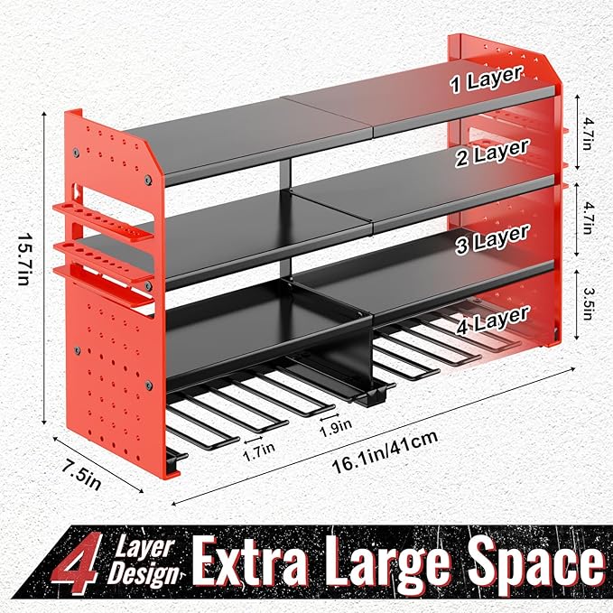 Power Tool Organizer Wall Mount, Metal Power Tool Storage Rack with Screwdriver Holder, Garage Tool Storage Shelves with Scre