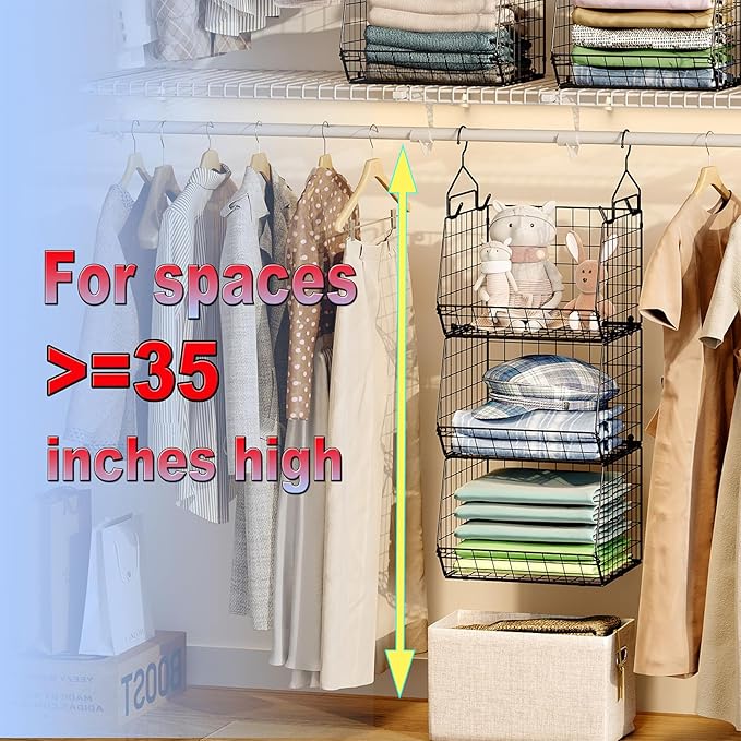 X-cosrack 3-Tier Hanging Storage Organizer for Closet, Laundry & Utility Room | Space Saving Shelves with 1.65" Hook & 5 S-Ho