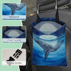 Watercolor Blue Whale Car Garbage Bag,Moon Starry Night Waterproof Small Car Trash Bag Hanging Back of Seat,Drawstring Hanging Car Trash Bag with Adjustable Buckle for Car Accessories
