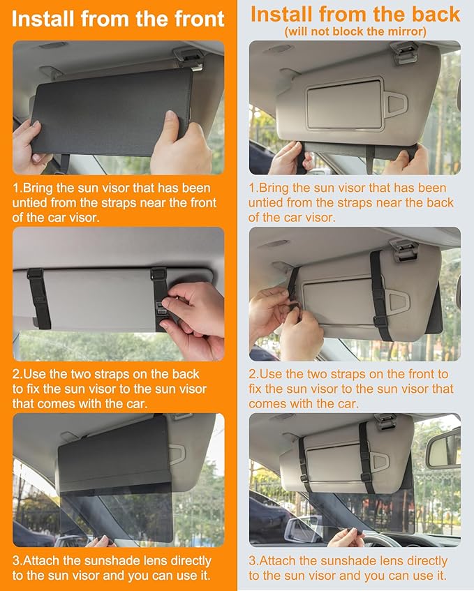 Sun Visor Extender for Car, Upgraded Polarized Sun Blocker, Sunshade Lens Magnetic Connection Adjustable 4 Directions, Anti-Glare,Protects from Sun Glare, Snow Blindness & UV Rays, Black