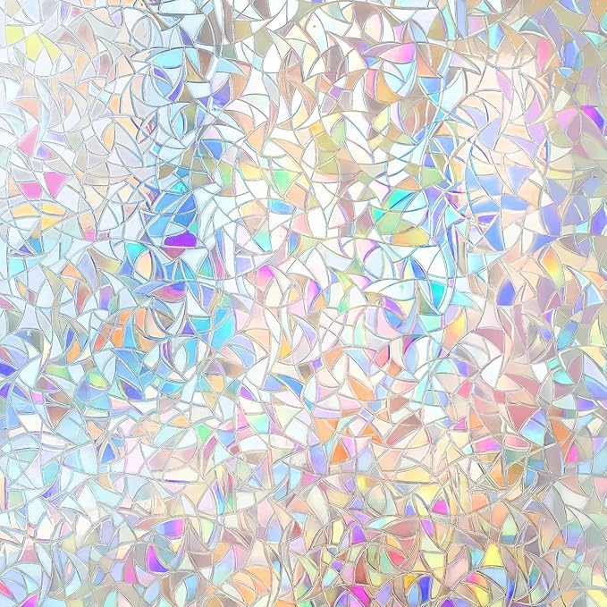 Hilarious Rainbow Window Privacy Film Glass Door Privacy Film Static Cling Tint Frosted 3D Decorative Window Film Sticker Privacy Decals Non-Adhesive Removable Stained Glass Film(39.4'' x 118'')