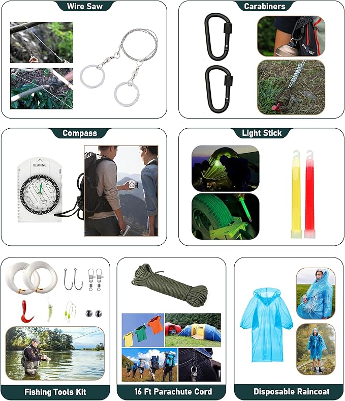 Survival Kit, 262Pcs Survival Gear and Supplies with First Aid Kit Pouch and Crossbody Bag, Emergency Kit with Tent, Camping 