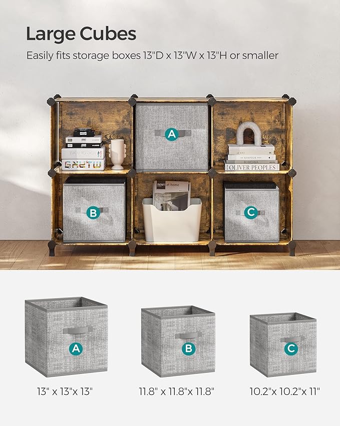 SONGMICS 6 Cube Storage Organizer, Modular Bookshelf, DIY Closet Organizers and Storage, Plastic Stackable Shelves, 14.6 x 13