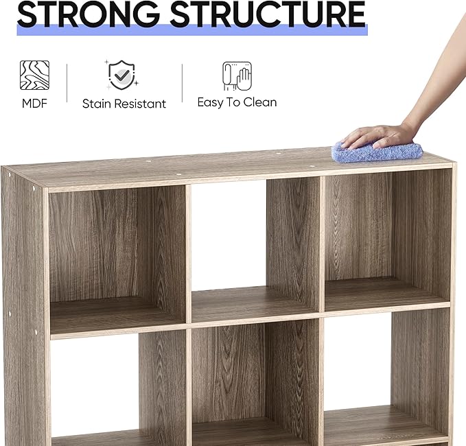 SUPER DEAL 9 Cube Open Shelf Bookcase, 3 x 3 Storage Organizer Shelf with 5 Removable Back Panels Wood Bookshelf System Displ