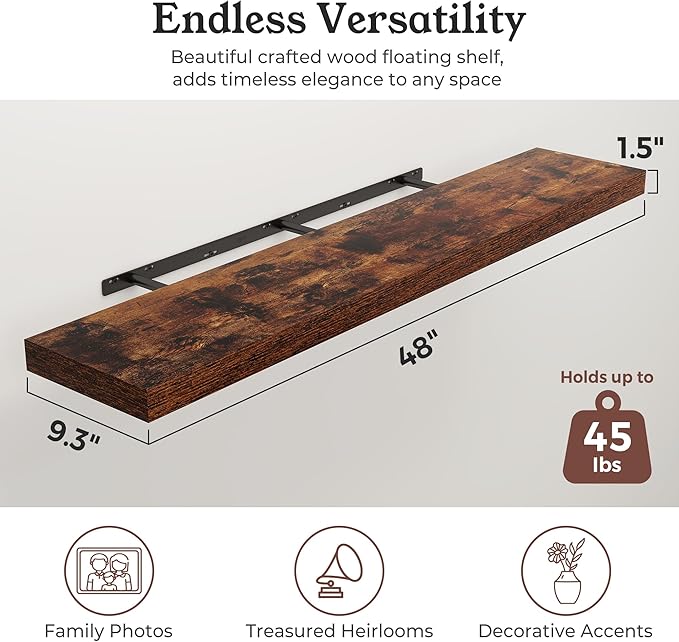 Floating Shelves for Wall, 9.3" Deep Wall Mounted Wood Shelves for Bathroom, Bedroom, Living Room, Kitchen, Hanging Shelf for