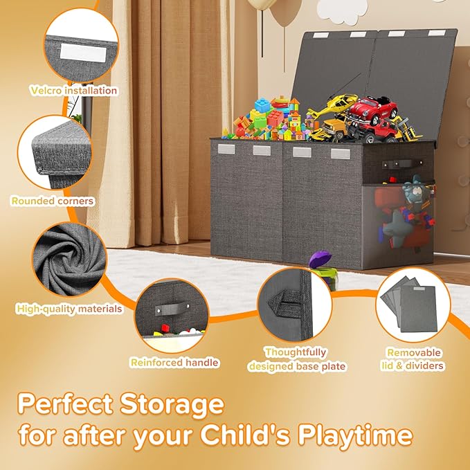 Large Toy Box Chest, Collapsible Sturdy Toy Storage Organizer Boxes Bins Baskets Dinosaur Kids Toy Chest Bin with Lids for Bo