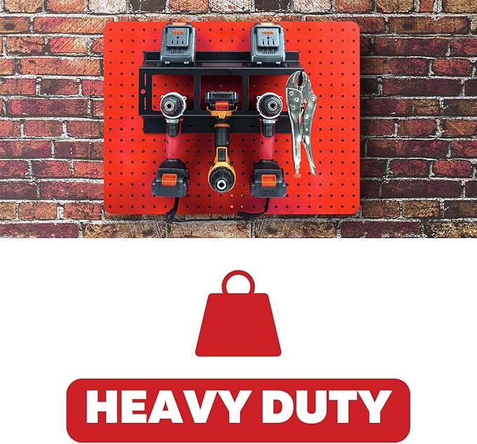 Heavy Duty Drill Holder for 1/4" Holes - Stores up to 3 Drills, Organizes on Pegboard, Includes Pegs and Hooks