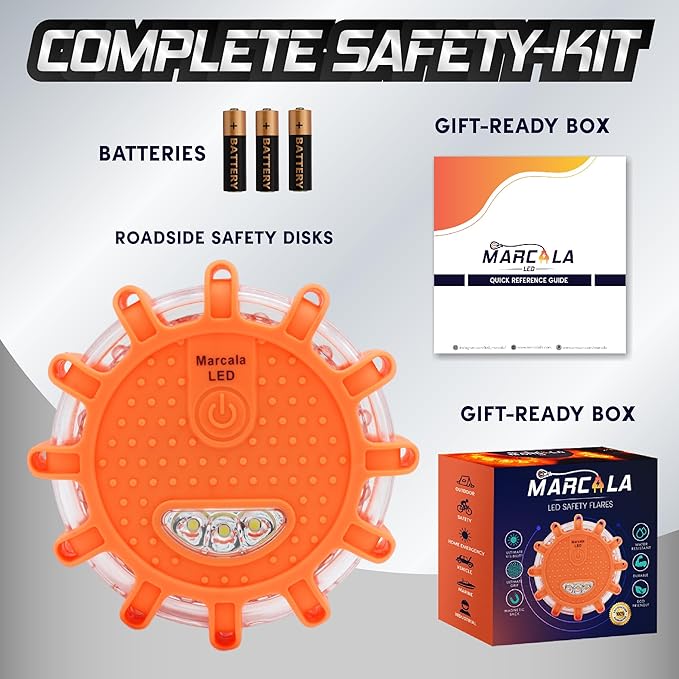 Marcala LED Road Flares 1-Pack | DOT Compliant LED Road Flares Car Emergency Kit | Emergency Flares w/Batteries Installed | E