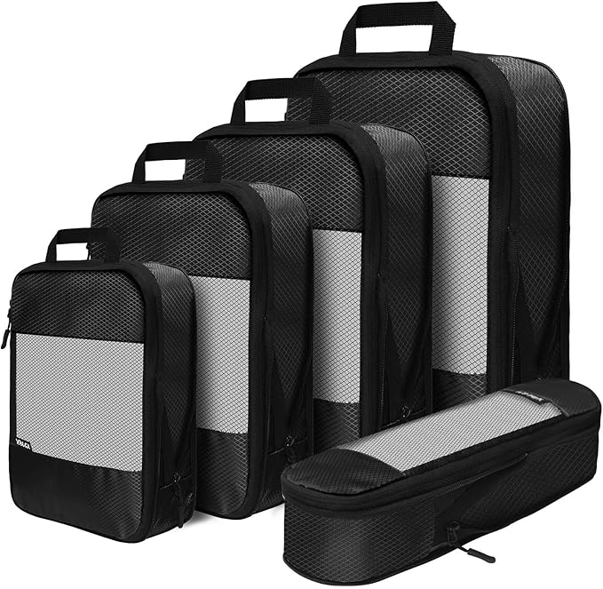 Compression Packing Cubes for Suitcases,5 Set Travel Essentials, Lightweight Luggage Organizer Bags, Travel Cubes for Carry o