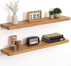 Floating Shelves for Wall, 36"Wx8"D Rustic Solid Elm Wood Floating Shelves Wall Mounted, Round Edge Wall Shelves with Invisib