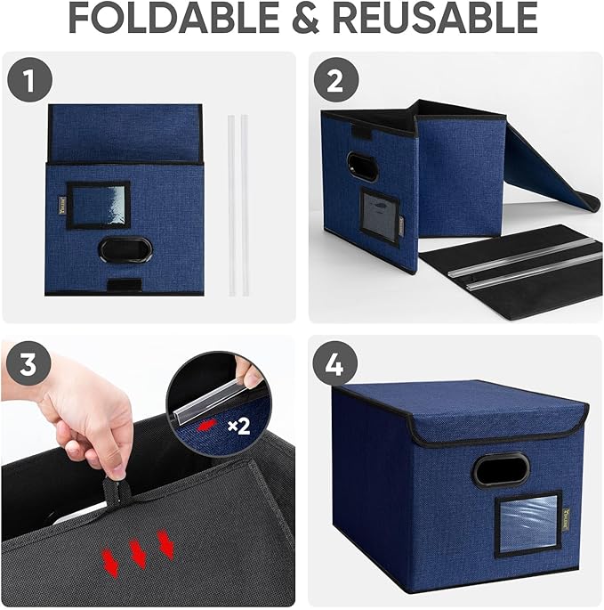 BALEINE File Organizer Box with Lid, Collapsible File Folder Organizer with Plastic Slide, Hanging File Folder Box for Office