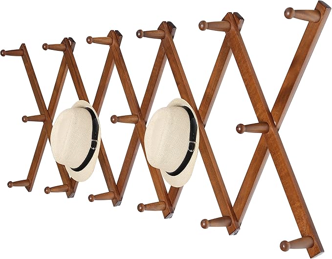 WEBI Accordion Wall Hanger,Expandable Wooden Hat Rack for Wall Mounted Coat Rack,Accordion Hat Hooks Holder for Baseball Caps