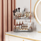 Asayuee 2-Tier Corner Bathroom Counter Organizer with Top Toothbrush Holders,Large Makeup Organizer Countertop with Brush Hol