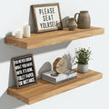 Vivelove Elm Floating Shelves for Wall Solid Wood, 24 Inches Long Rustic Wall Shelf with Invisible Bracket for Living Room Be