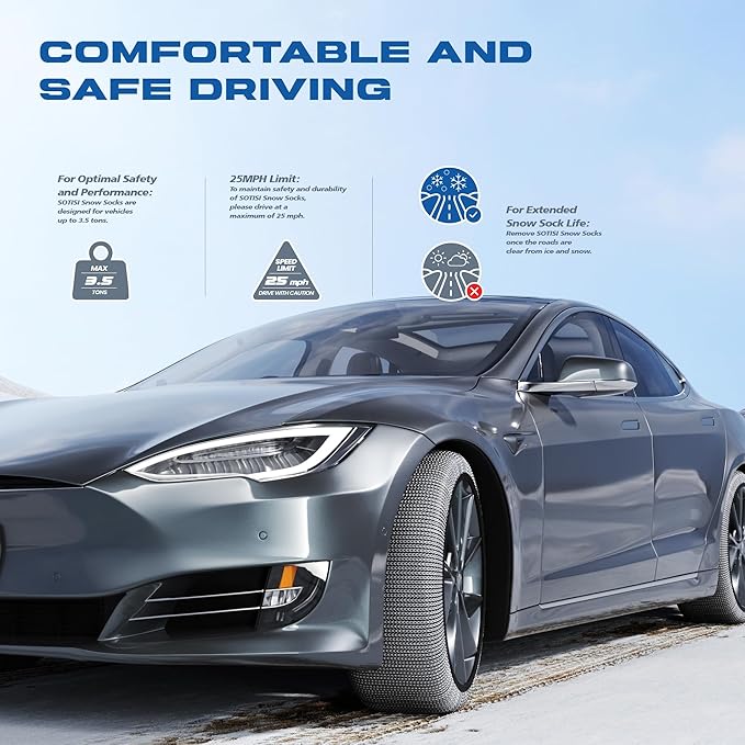 Snow Socks for Tires, Winter Traction Alternative to Snow Chains, Emergency Anti-Slip Tire Covers for Cars/SUVs/Trucks, Reusa