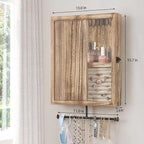 Keebofly Wall Mounted Jewelry Organizer Box Rustic Wood Large Space Jewelry Cabinet Holder Jewelry Storage Box for Necklaces,