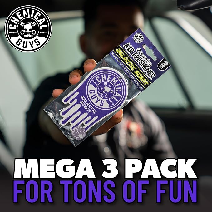 Chemical Guys Galactic Scent Air Freshener and Odor Eliminator, 16 fl oz with 3 Pack of Hanging Air Fresheners (Great for Car