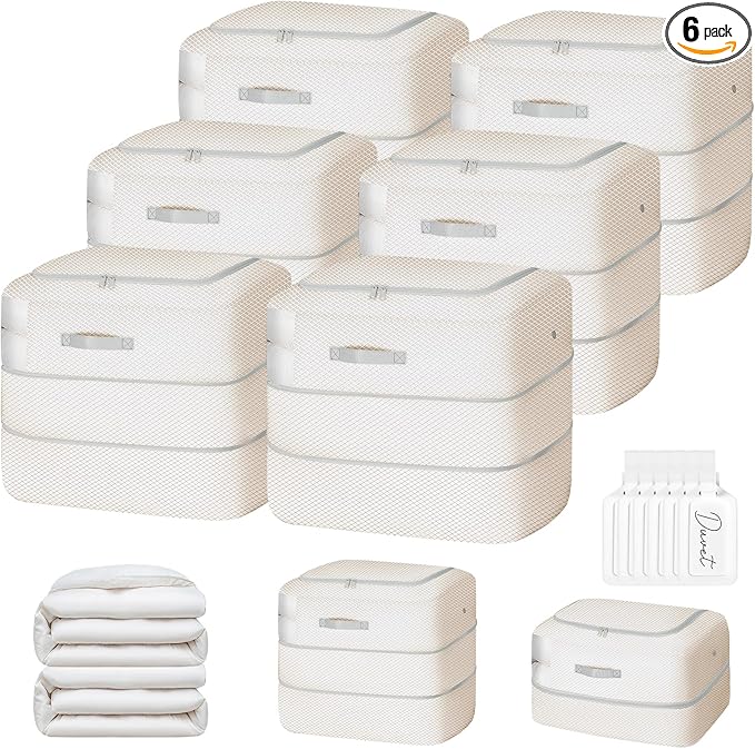 Comforter Storage Bag - 110L Large Capacity Blanket Storage Bags 2-Layer Ultra Space Saving Self Compression Organizer, Washa